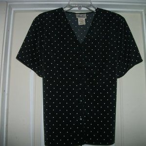RETRO DARLING IN DOTS BLACK WH BLOUSE LG